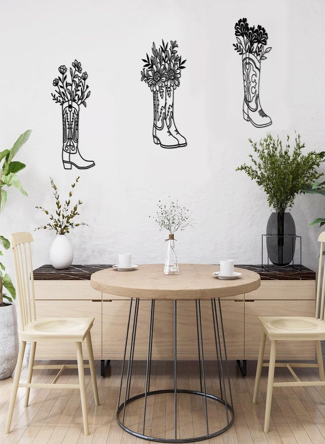 Otoolling 3 Pcs Metal Cowboy Flowers Wall Arts Vintage Western Wall Decor for Living Room Bathroom Bedroom Dining Room Housewarming Gifts(Cowboy Boots,Black) - Image 4